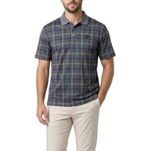 McIlhenny Dry Goods Tabasco Sauce Gray Green Plaid SS Performance Polo Shirt L